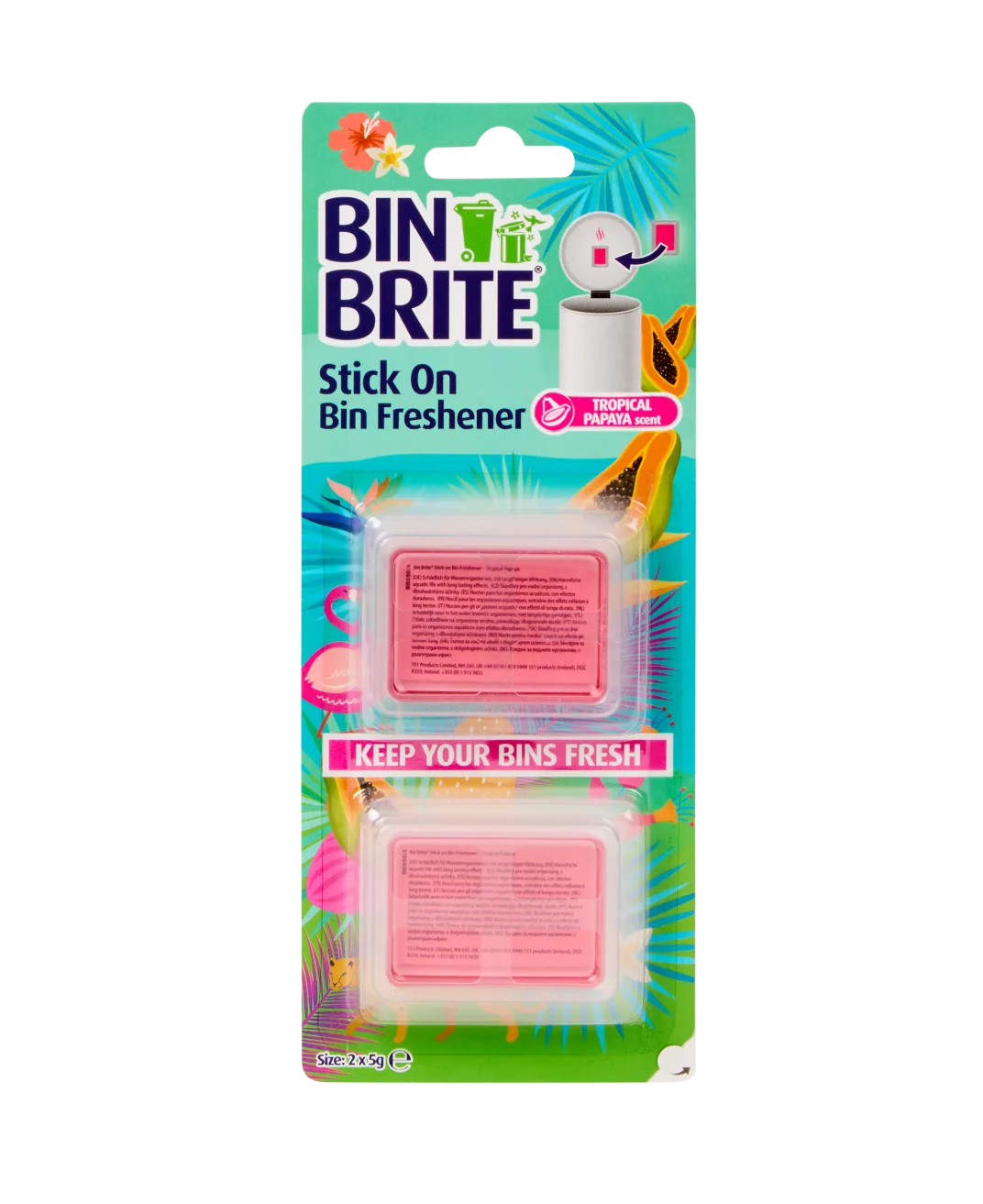 Bin Brite Stick-On Container Lufterfrischer Tropical Papaya – Mülleimer Geruchsentferner – 2 Stück