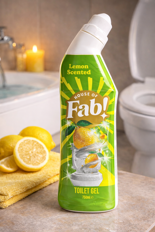 House of Fab Toilet Gel Lemon 750ml – WC Reiniger Citroen – Krachtige Toilet Cleaner tegen Kalk, Aanslag en Vuil – Frisse Lemon Toilet Gel