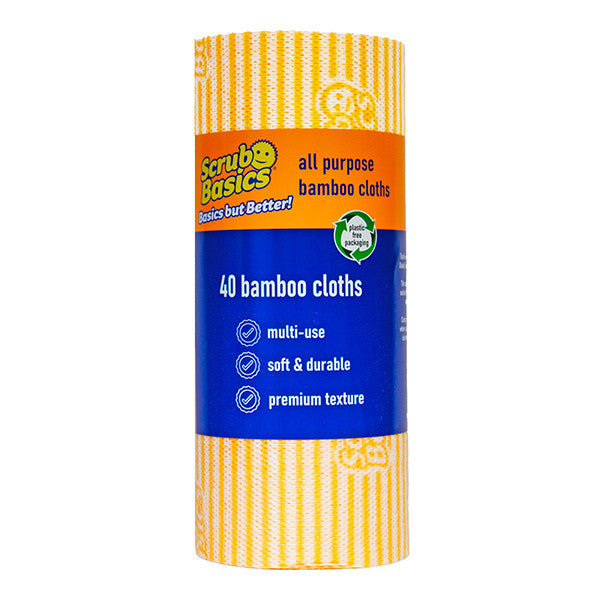 Scrub Daddy Scrub Basics Bambus-Reinigungstücher – 1 Rolle mit 40 wiederverwendbaren Tüchern