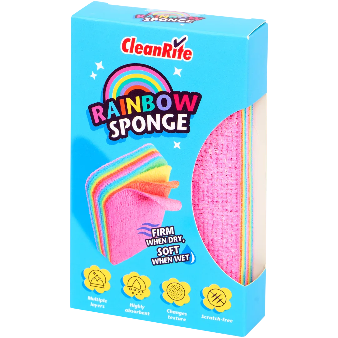 CleanRite Rainbow Sponge – wielofunkcyjna gąbka do czyszczenia | miękka jak mokra, twarda jak sucha | bez zarysowań, chłonna i trwała