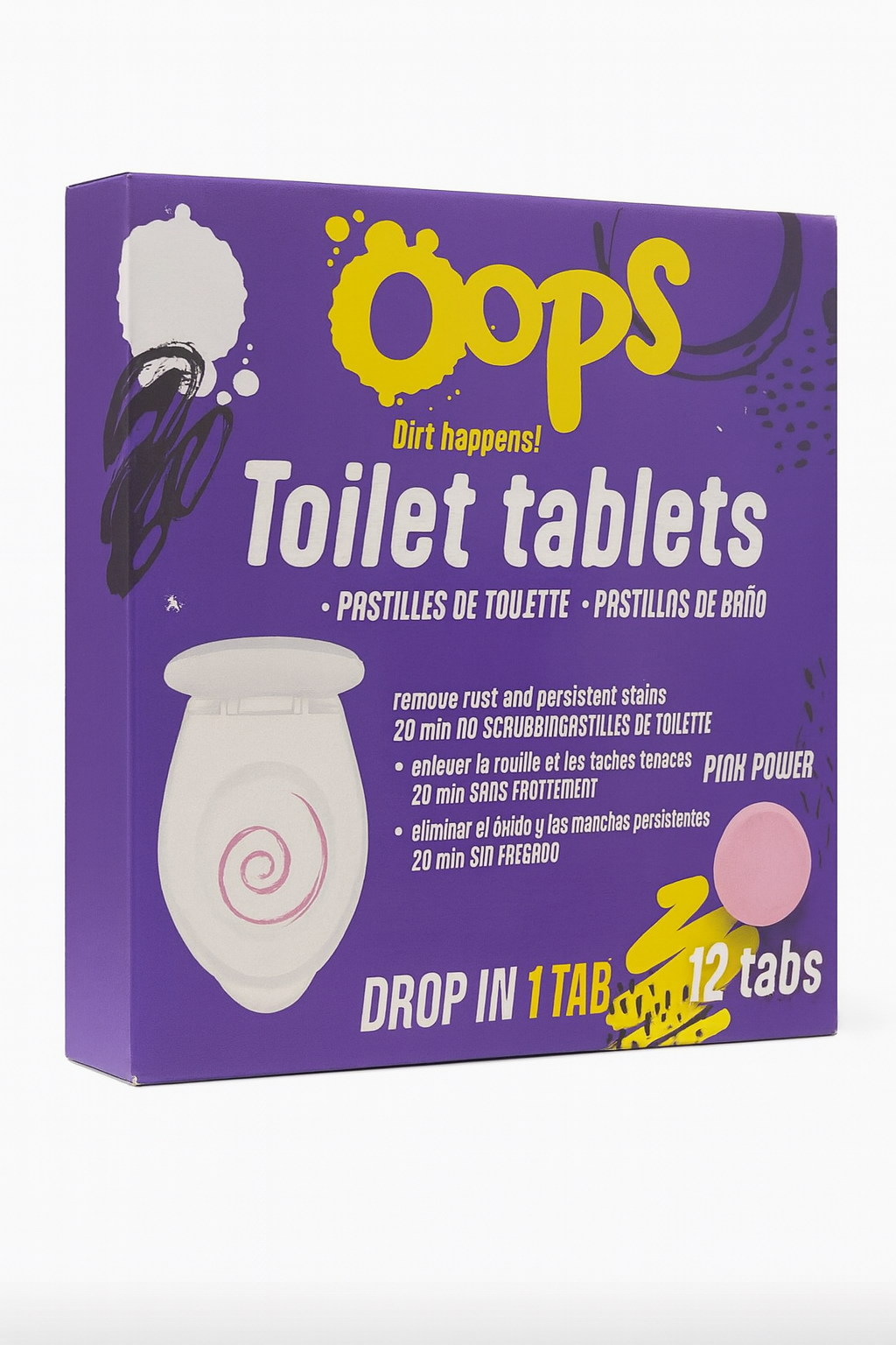 Oops Tabletki do toalety – 12 sztuk – Przeciw rdzy i uporczywym plamom – Pink Power!