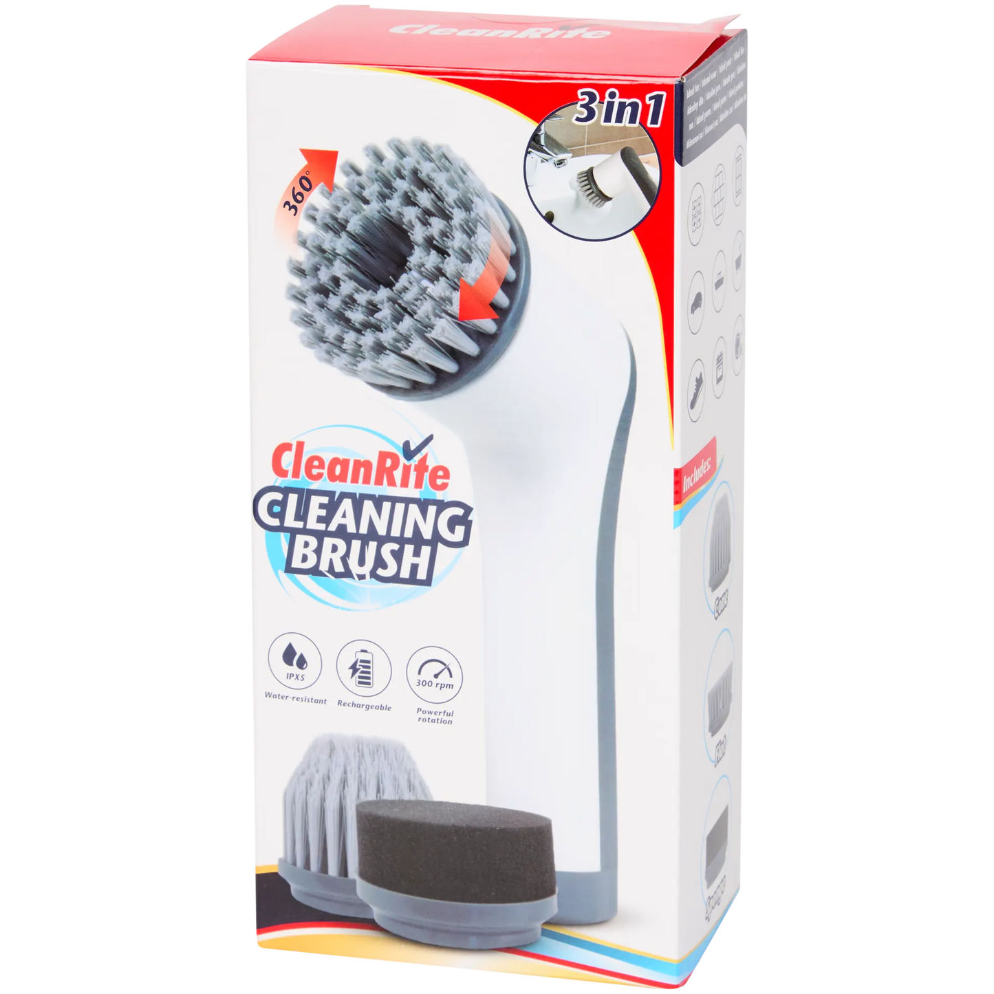 Cepillo eléctrico de limpieza CleanRite 3 en 1 – Recargable – 300 RPM