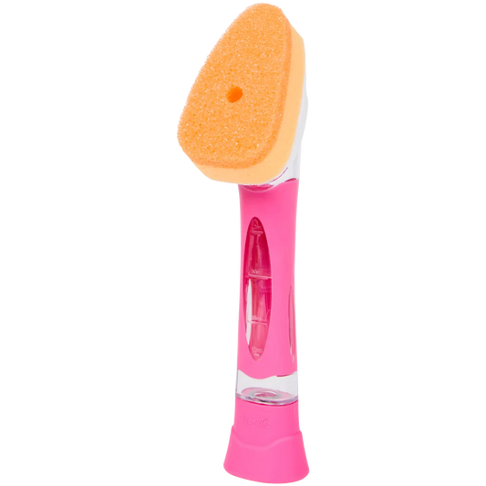 CleanRite Afwasspons met Zeepreservoir – Keukenspons met Handgreep – Roze