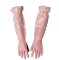 Pink Household Gloves with Long Sleeves – Waterproof Cleaning Gloves – Dishwashing Gloves with Floral Print for Cleaning & Washing Dishes