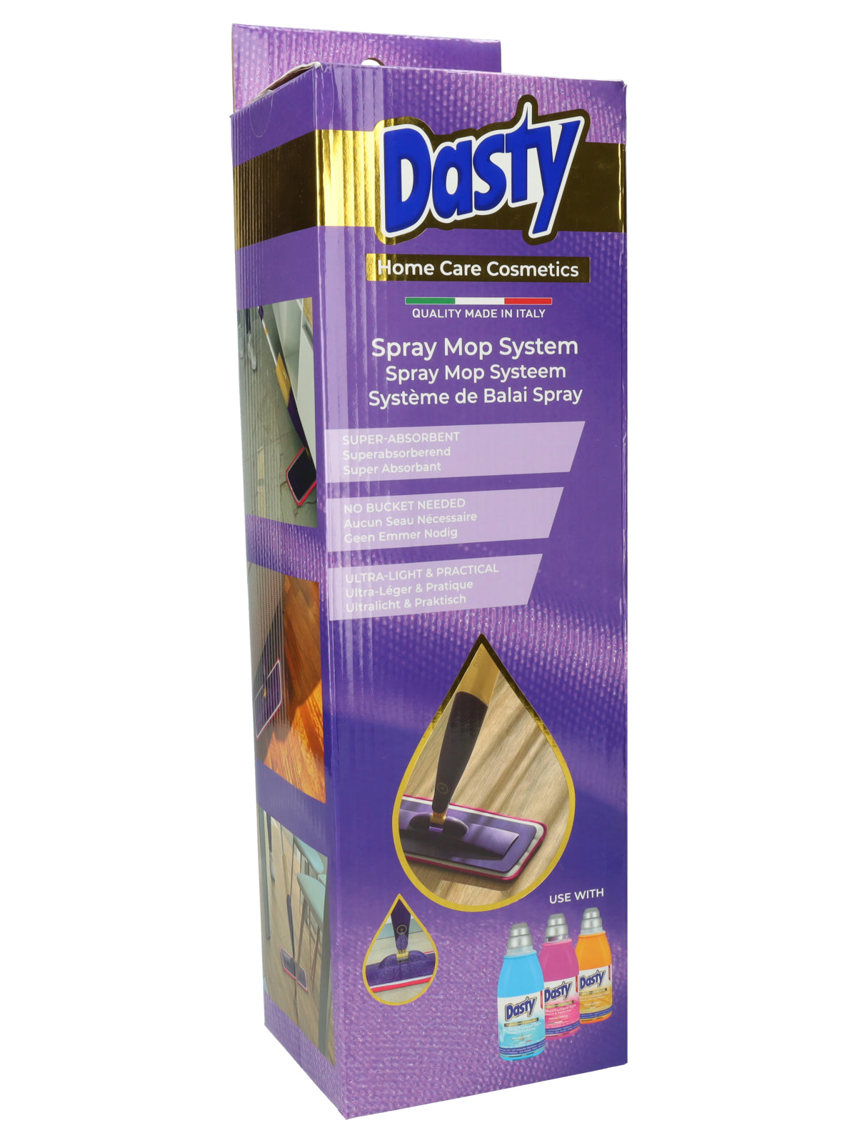 Dasty Spraymop avec système de pulvérisation – Serpillière et balai sans seau – Tête de balai rotative – 42 cm