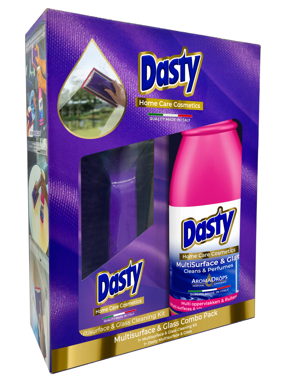 Dasty Glasreiniger Kit + Ruitenreiniger 700 ml – Raamreiniger Set met Microvezelpad