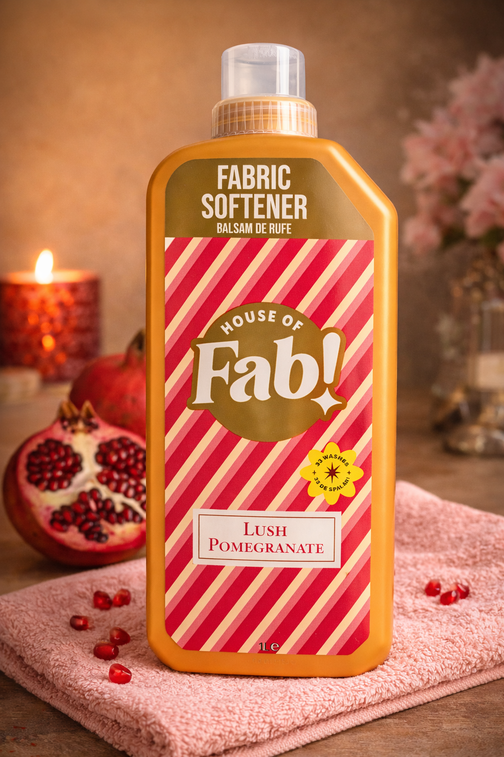 House of Fab Weichspüler Lush Pomegranate – Weichspüler 1L – 33 Waschgänge – Duftverstärkender Wäschepfleger