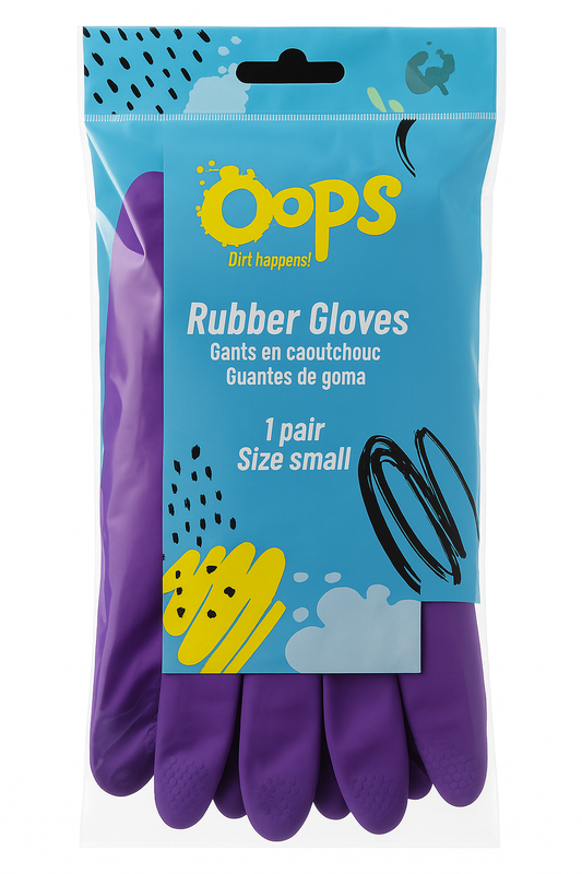 Oops Rubber Gloves – Paarse Rubber Schoonmaakhandschoenen – Duurzame Huishoudhandschoenen voor Afwas, Poetsen & Klussen - Small