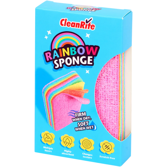 CleanRite Rainbow Sponge – wielofunkcyjna gąbka do czyszczenia | miękka jak mokra, twarda jak sucha | bez zarysowań, chłonna i trwała