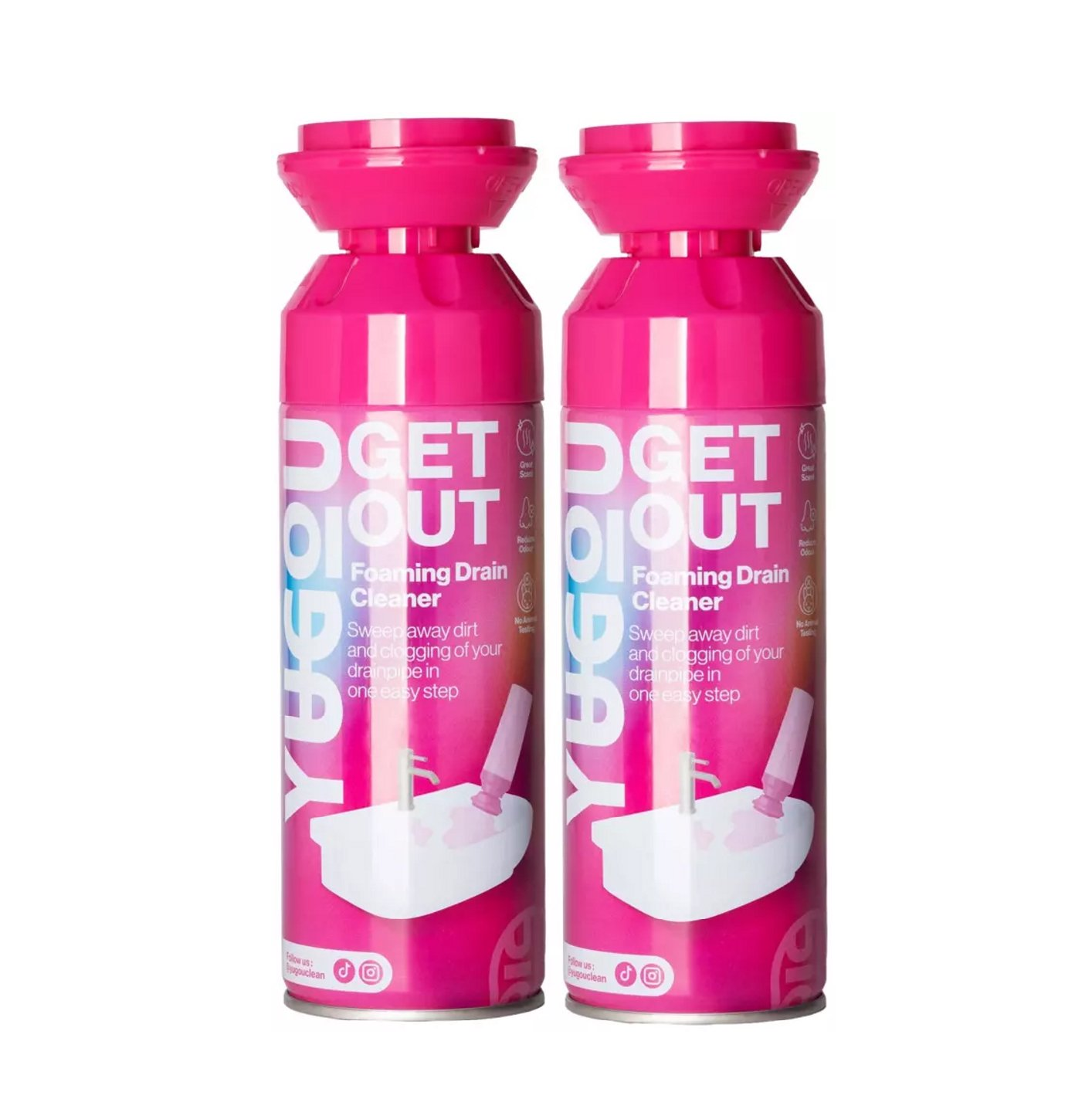 Yugou Get Out Foam Drain Cleaner – Krachtige gootsteen ontstopper - Verwijdert vet en haar in gootstenen, doucheputjes & badkuipen - 2 pack