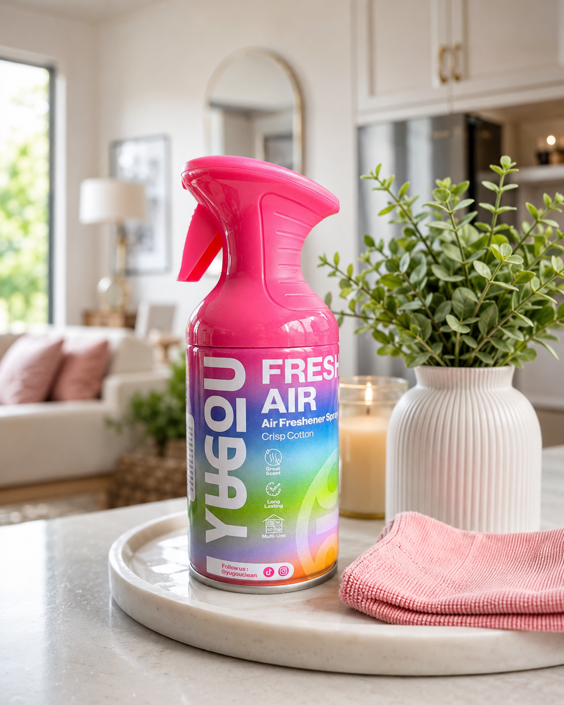 YUGOU Fresh Air Freshener Spray Crisp Cotton 250ml – Luchtverfrisser Spray voor Huis, Toilet en Auto